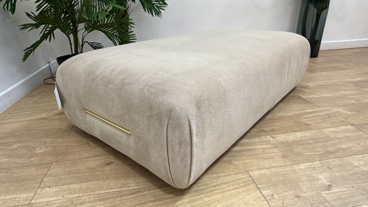 Sofology Reign Fabric Designer Footstool Gold Trim in Luxe Sherpa French Beige