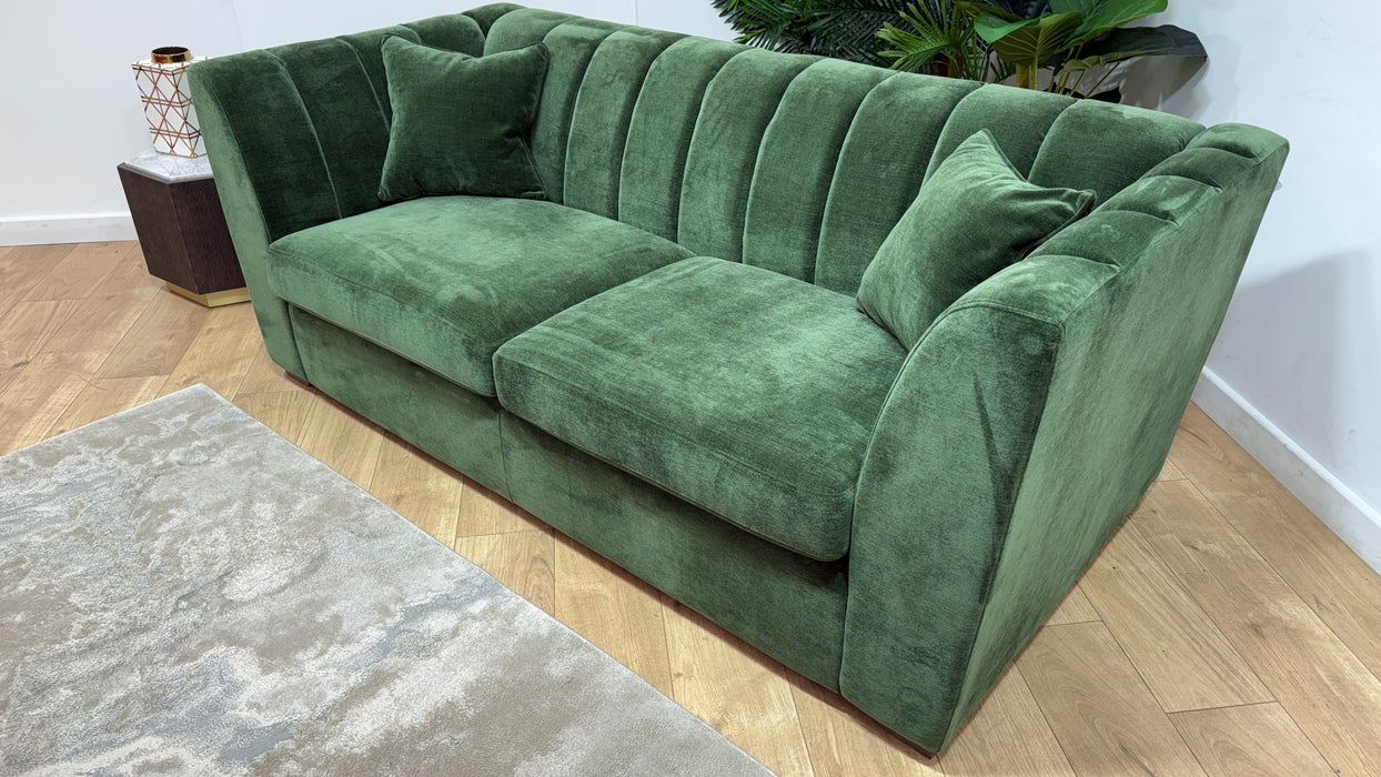 Sofology Downtown Fabric 3 Seater Sofabed Zoned Memory Foam Mattress in Soft Chenille Moss
