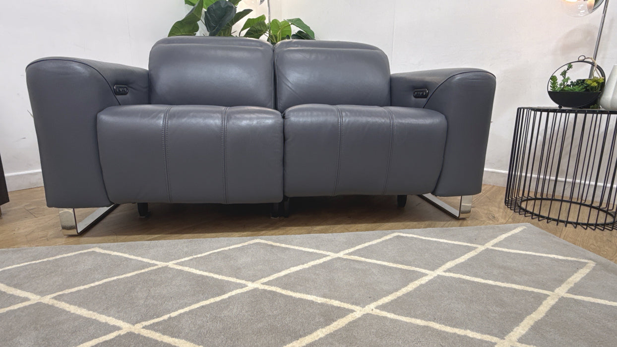 Sofology Marvella Leather 2 Seater Power Recliner/Headrest in Trusty Sheen Lavender Grey
