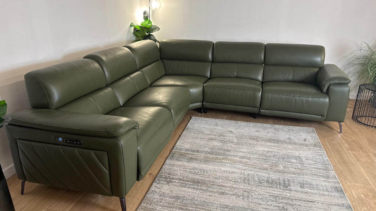 Sofology The Fratelli Leather Recliner 3 Corner 3 in Dark Olive