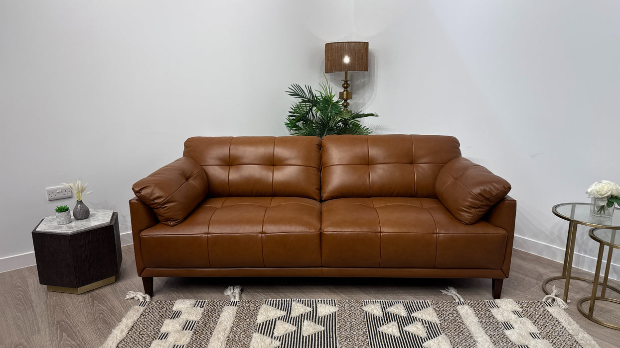 Sofology 3 Seater Albie In Relaxed Soft Sheen Leather Brown