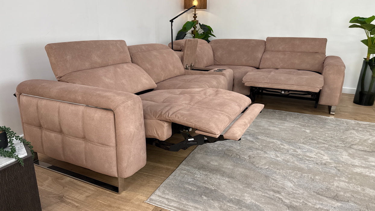 Sofology Marvella Fabric 3 Corner Console 1.5 Power Recliner/Headrest in Lifestyle Flecked Sand