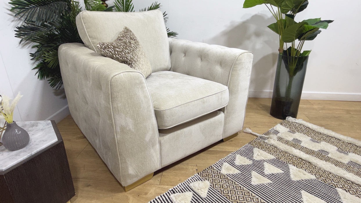 Sofology Valentina Fabric Chair Foam Seat in Luxury Deep Pile Chenille Stone Mix