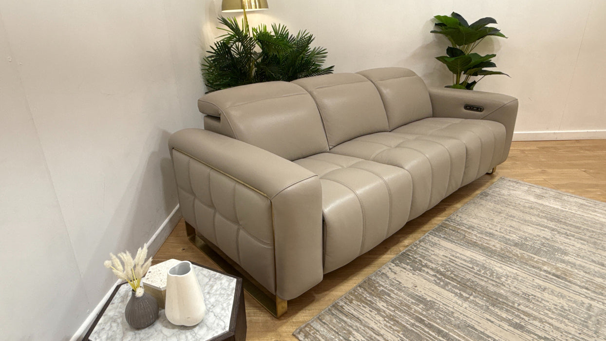 Sofology Marvella Leather 3 Seater Power Recliner/Headrest in Trusty Sheen Lead Grey