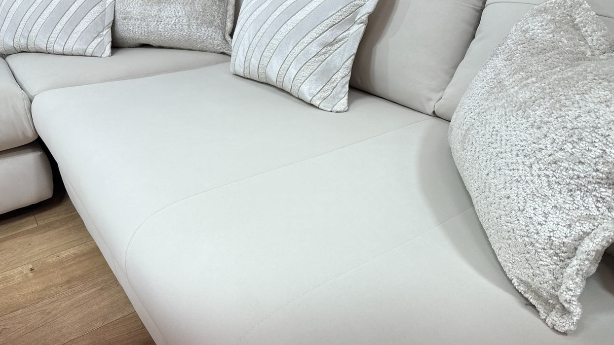Sofology Oscar Fabric 1 Corner 3 Gold Trim in Super Matt Velvet Ecru Mix