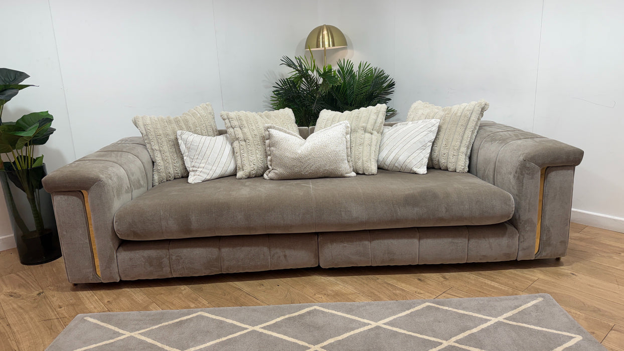 Sofology Oscar Fabric 4 Seater Split Gold Trim in Fine Textured Chenille Stone Mix