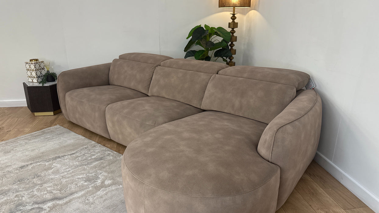Sofology The Serene Fabric 3 Seater Chaise Power Recliner/Headrest in Lifestyle Mottled Latte