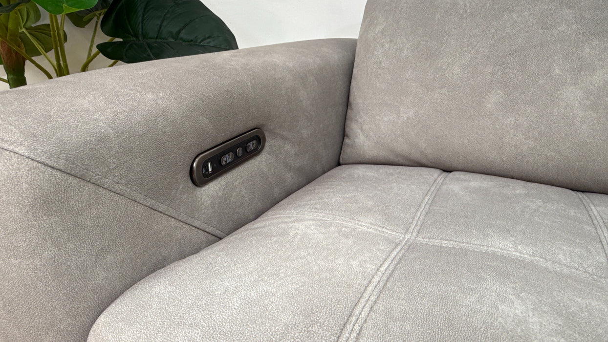 Sofology Marvella Fabric 3 Seater Power Recliner/Headrest in Lifestyle Flecked Stone