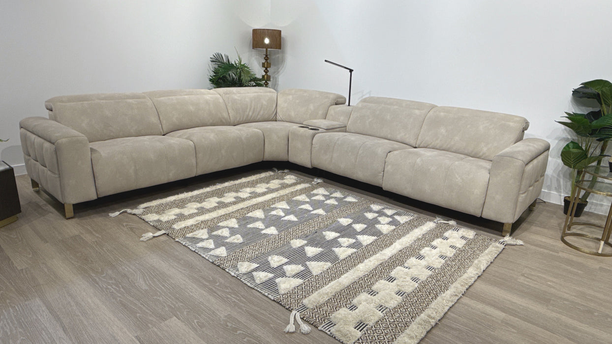 Sofology Marvella Fabric 3 Corner Console 3 Power Recliner/Headrest in Lifestyle Flecked Ivory