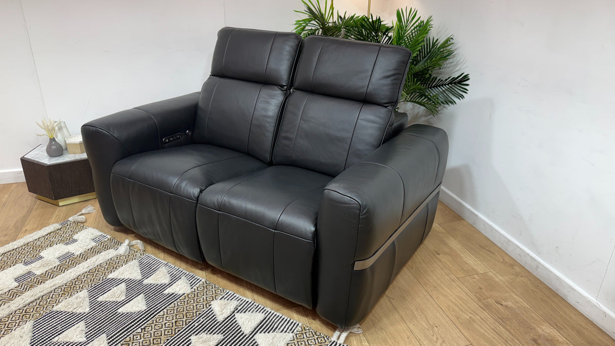 Sofology Lumiere Leather 2 Seater Power Recliner/Headrest in Trusty Embossed Jet Black