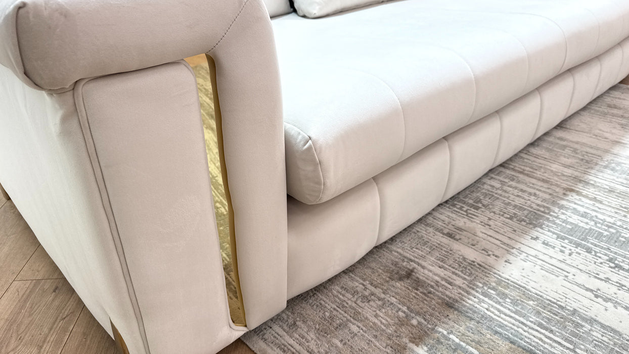 Sofology Oscar Fabric 4 Seater Gold Trim in Super Matt Velvet Ecru Mix