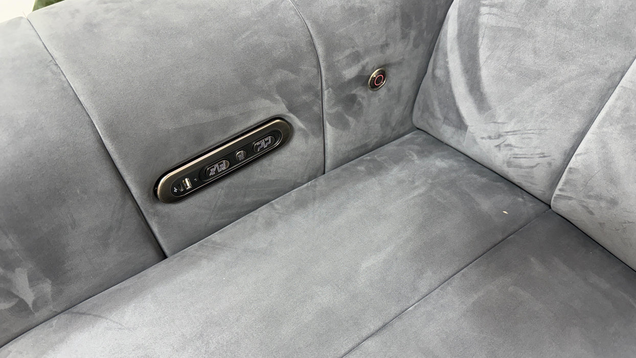 Sofology Paramount Fabric 2 Seater Console Power Recliner/Headrest Heated Seat Speakers in Lifestyle Nubuck Feel Charcoal