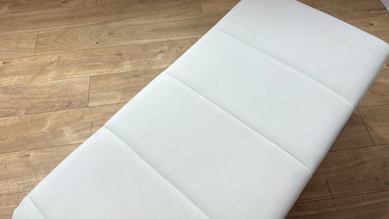 Sofology Oscar Fabric Small Bench Footstool Silver Trim in Super Matt Velvet Ecru