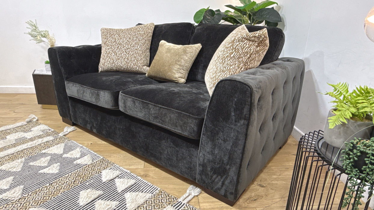 Sofology Valentina Fabric 2 Seater Foam Seats Pillow Back in Luxury Deep Pile Chenille Slate Mix