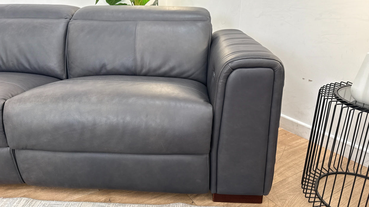 Sofology Mason Leather 3 Seater Power Recliner/Headrest in Relaxed Matt Charcoal