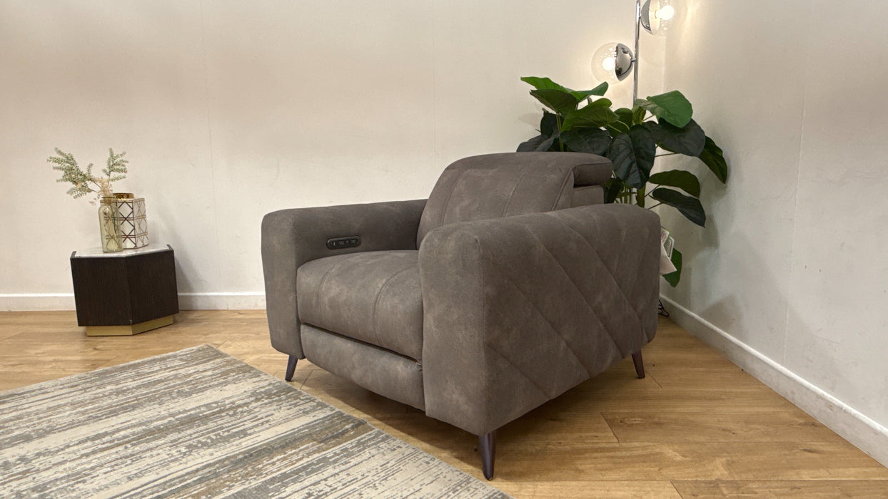Sofology Allure Fabric Chair Power Recliner/Headrest Speakers in Lifestyle Flecked Mocha