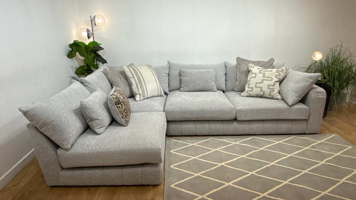 Sofology Westwood Fabric Chaise 1 Corner 3 Silver Trim in Soft Boucle Silver Mix
