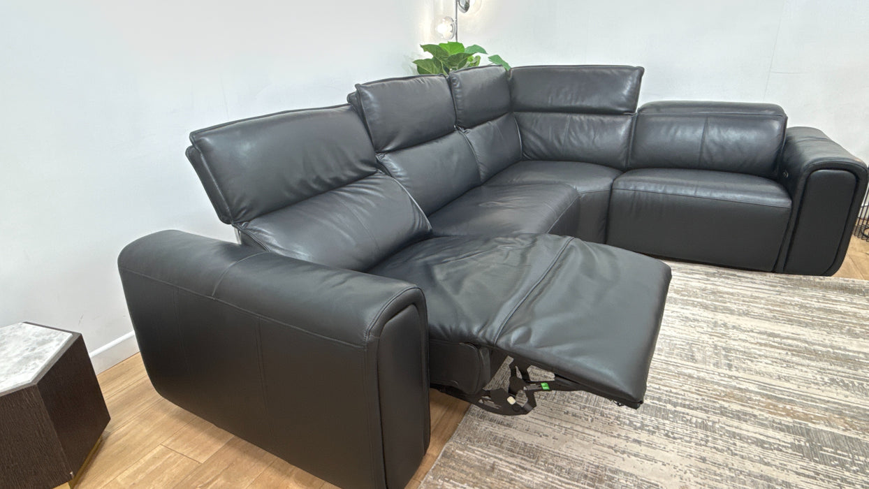 Sofology Premiere Leather 3 Corner 1.5 Power Recliner/Headrest in Trusty Embossed Jet Black