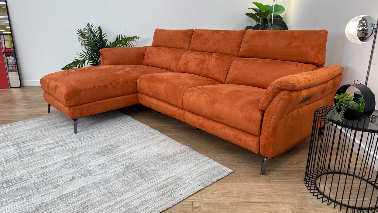Sofology The Missouri 3 Seater Recliner Chaise in Lifestyle Plush Fabric Burnt Orange