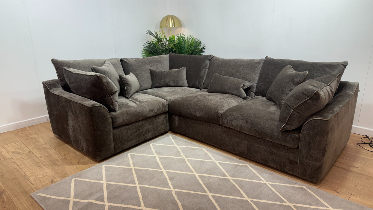 Sofology Georgio Fabric 1 Corner 3 Feather Flex Seats in Luxury Deep Pile Chenille Mole Mix