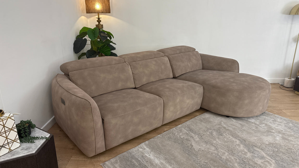 Sofology The Serene Fabric 3 Seater Chaise Power Recliner/Headrest in Lifestyle Mottled Latte