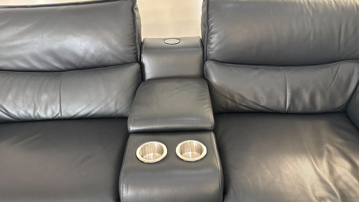 Sofology The Priestley 1.5 Console Corner 3 Recliner in Trusty Sheen Leather Jet Black