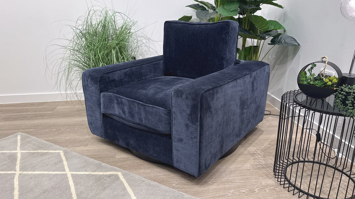 Sofology Laurent Fabric Accent Swivel Chair in Luxury Deep Pile Chenille Denim Mix