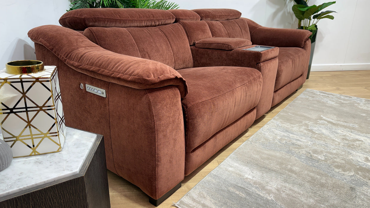 Sofology Carrera Fabric 2.5 Seater Smart Console Power Recliner/Headrest Heated Seat in Relaxed Chenille Burnt Sienna
