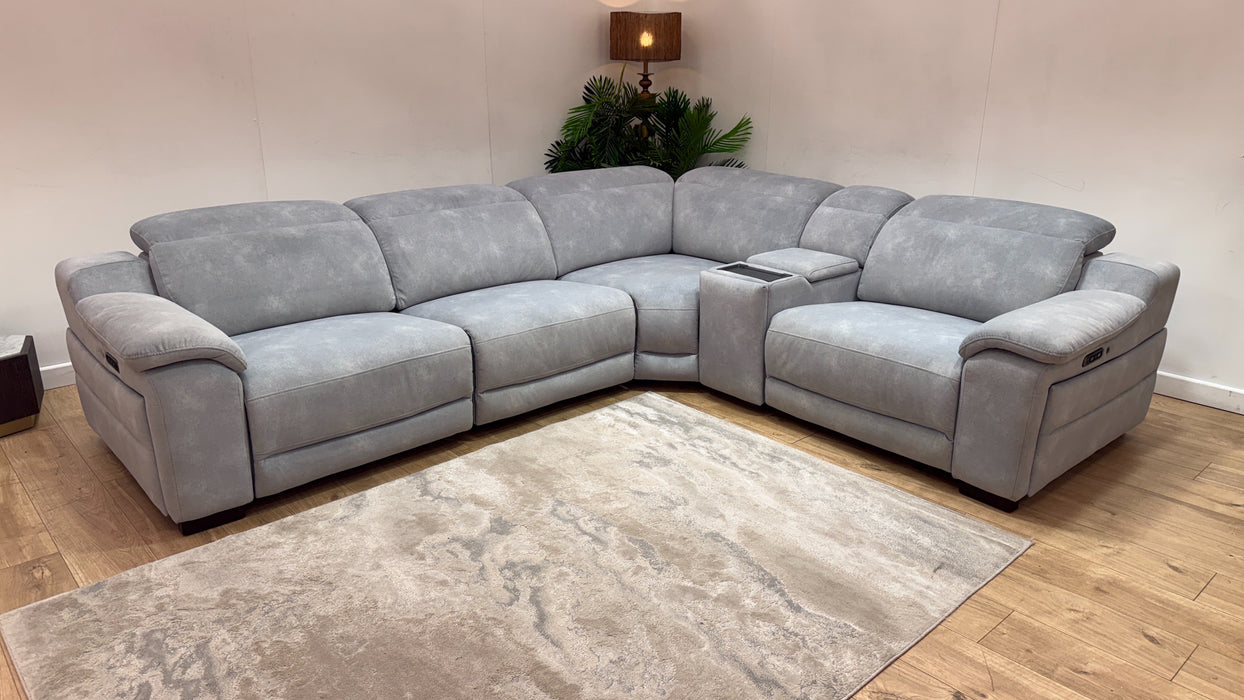 Sofology Portland Fabric 3 Corner Console 1.5 Power Recliner/Headrest Heated Seats in Lifestyle Flecked Silver