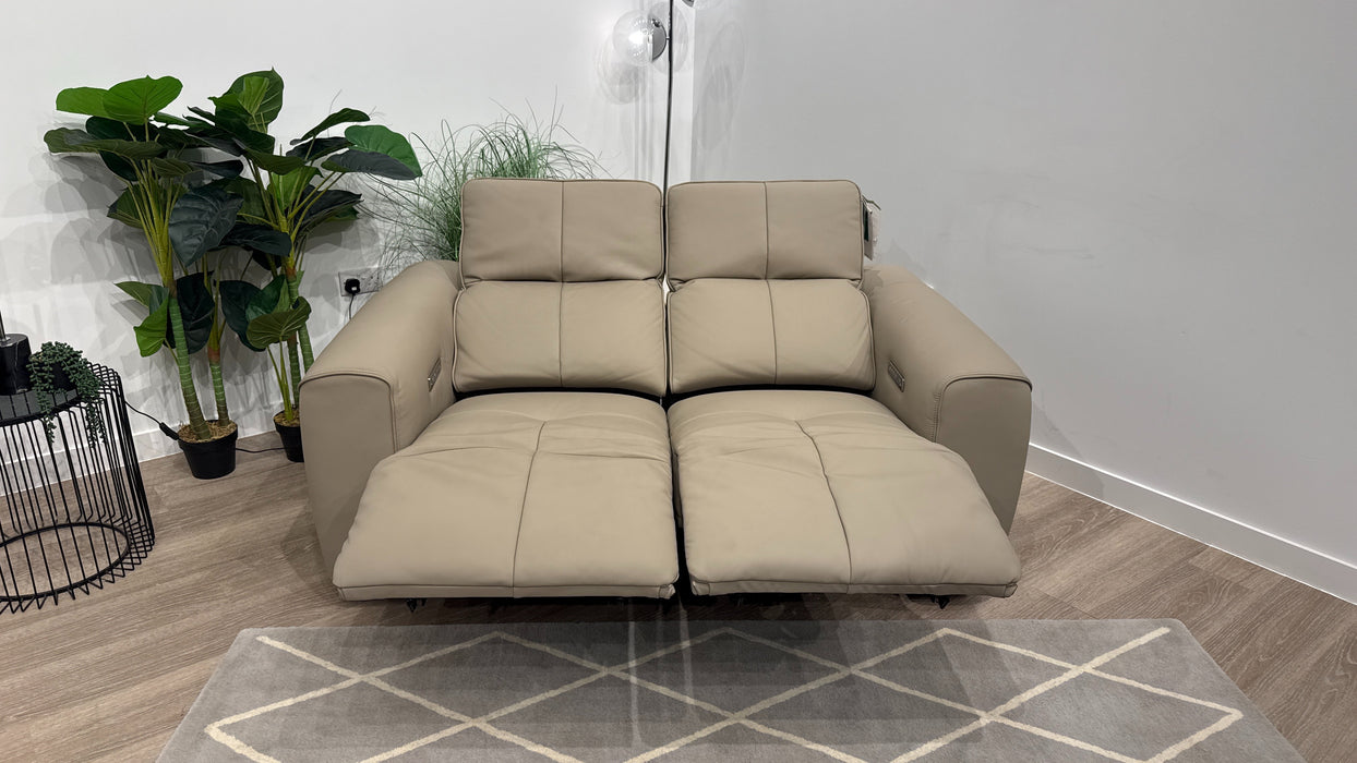 Sofology Riviera Leather 2 Seater Power Recliner/Headrest in Trusty Super Matt Putty
