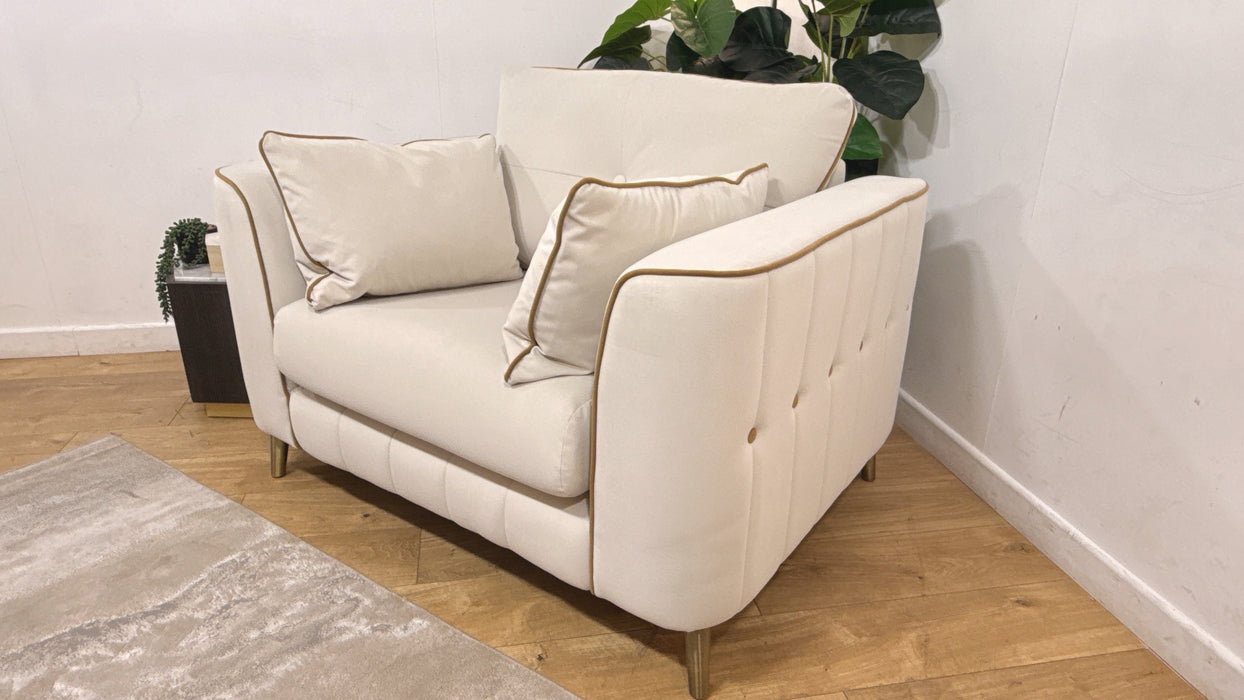 Sofology Remy Fabric Chair in Super Matt Velvet Ecru With Cream Contrast Piping