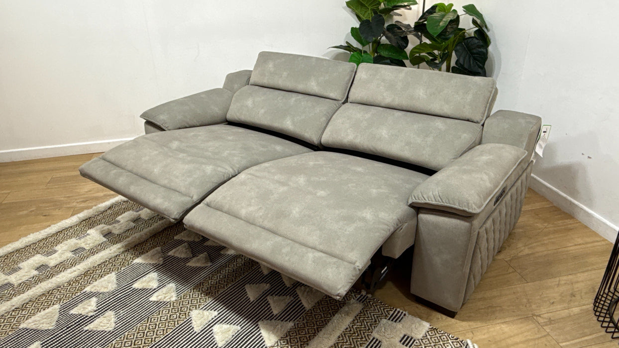 Sofology Benz Fabric 3 Seater Power Recliner/Headrest in Lifestyle Flecked Stone