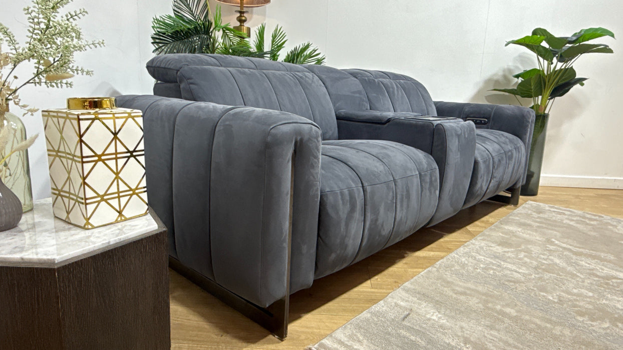 Sofology Paramount Fabric 2.5 Seater Console Power Recliner/Headrest Speakers in Lifestyle Nubuck Feel Charcoal
