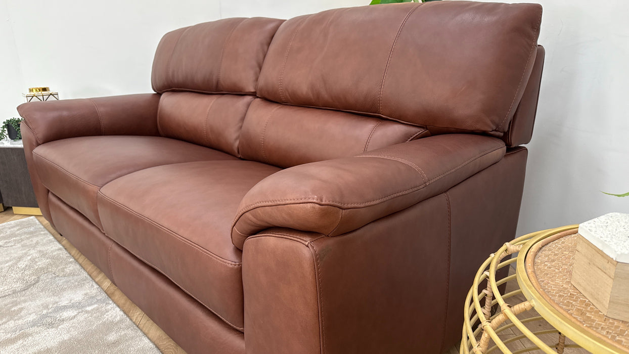 Sofology Santina Leather 3 Seater in Relaxed Soft Brown
