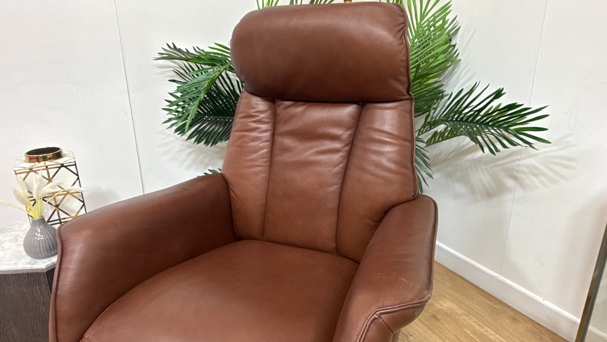 Sofology Heston Leather Chair Power Recliner in Relaxed Soft Brown