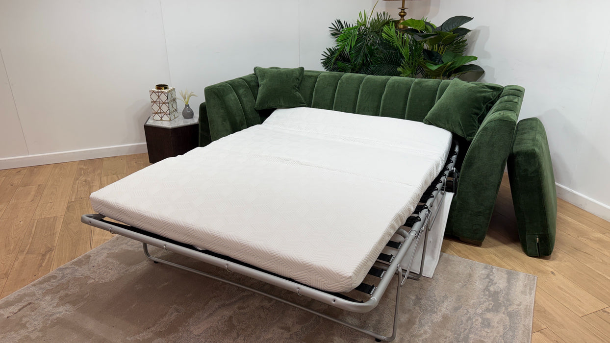 Sofology Downtown Fabric 3 Seater Sofabed Zoned Memory Foam Mattress in Soft Chenille Moss