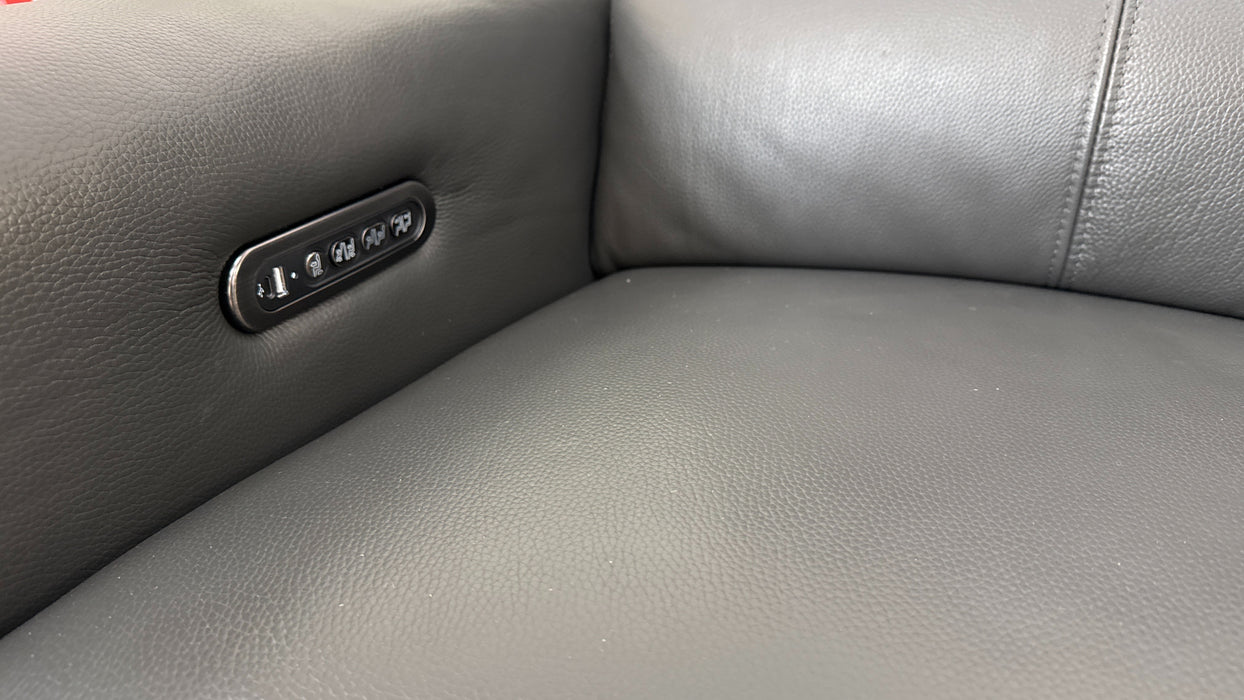 Sofology The Ravello Leather 1 Corner 2 Power Recliner/Headrest Lumbar + Armless Unit Power Recliner Support in Trusty Embossed Charcoal