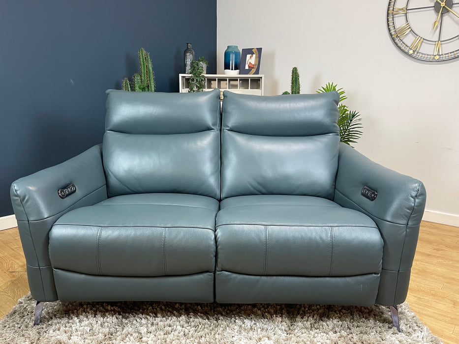 Renato 2 Seater Trusty Embossed Leather Peacock - Power Recliner (WA2)