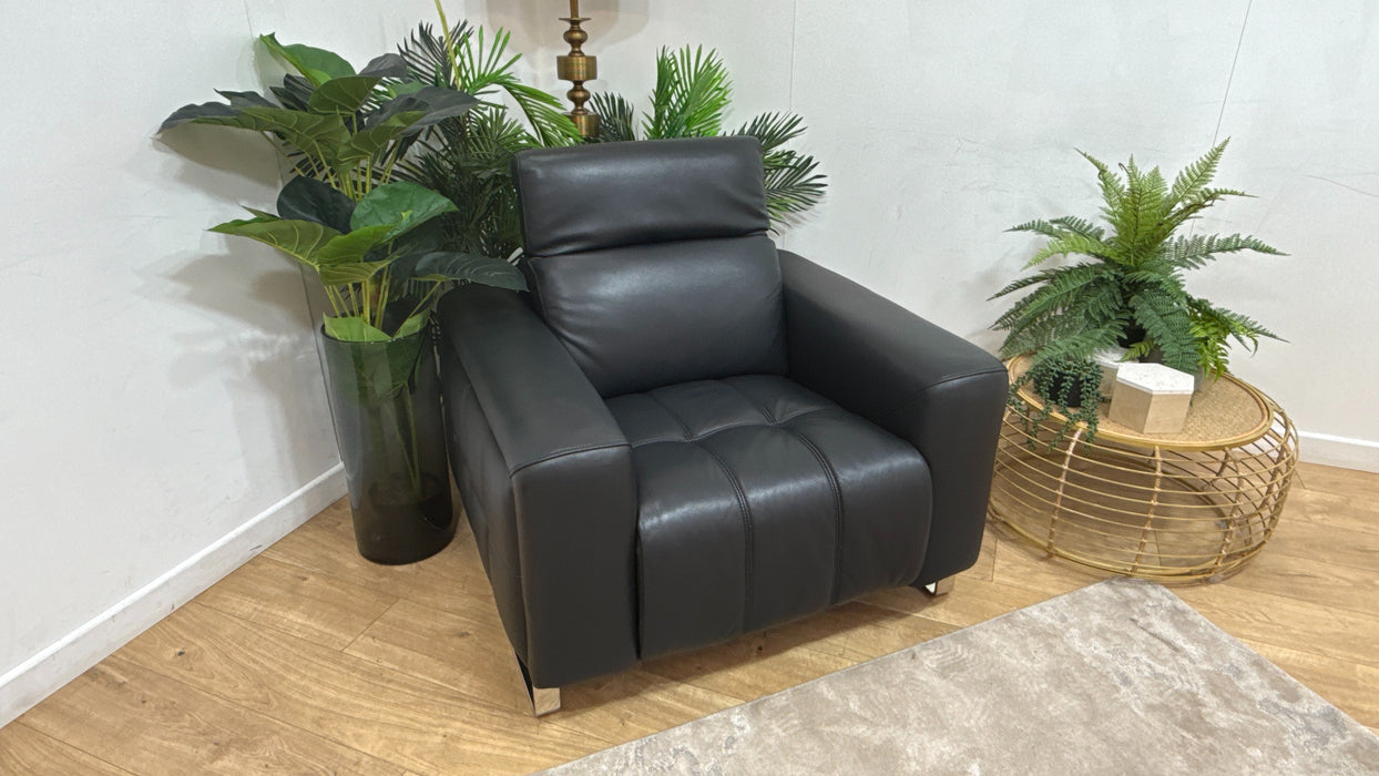 Sofology Marvella Leather Chair Power Recliner Heated Seat in Trusty Sheen Jet Black