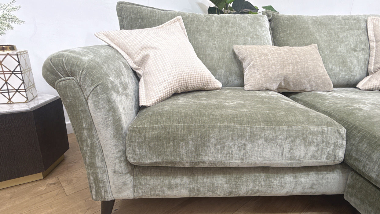 Sofology Beaumont Fabric 3 Seater Chaise Foam Seats in Luxury Chenille Sage Mix