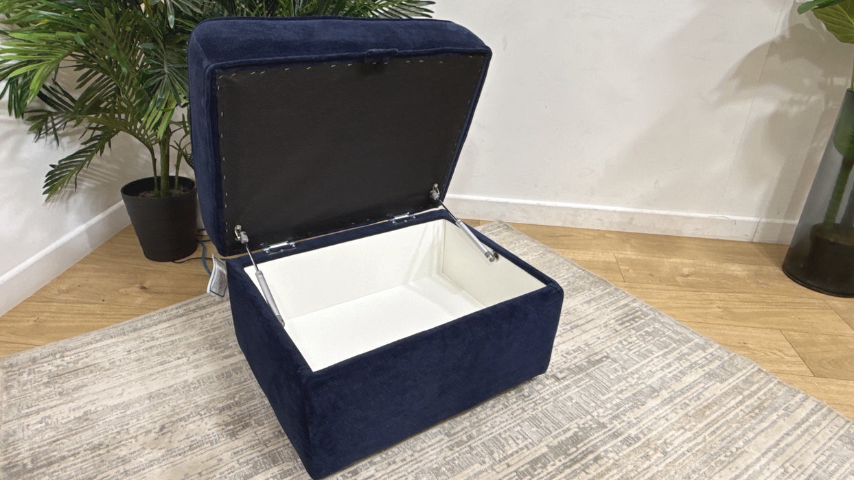 Sofology Mayfair Fabric Storage Footstool in Soft Chenille Navy All Over