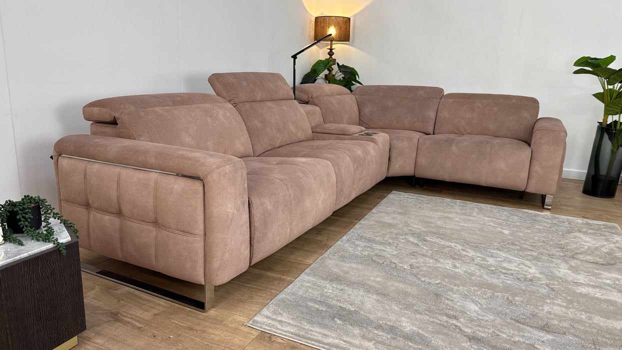 Sofology Marvella Fabric 3 Corner Console 1.5 Power Recliner/Headrest in Lifestyle Flecked Sand