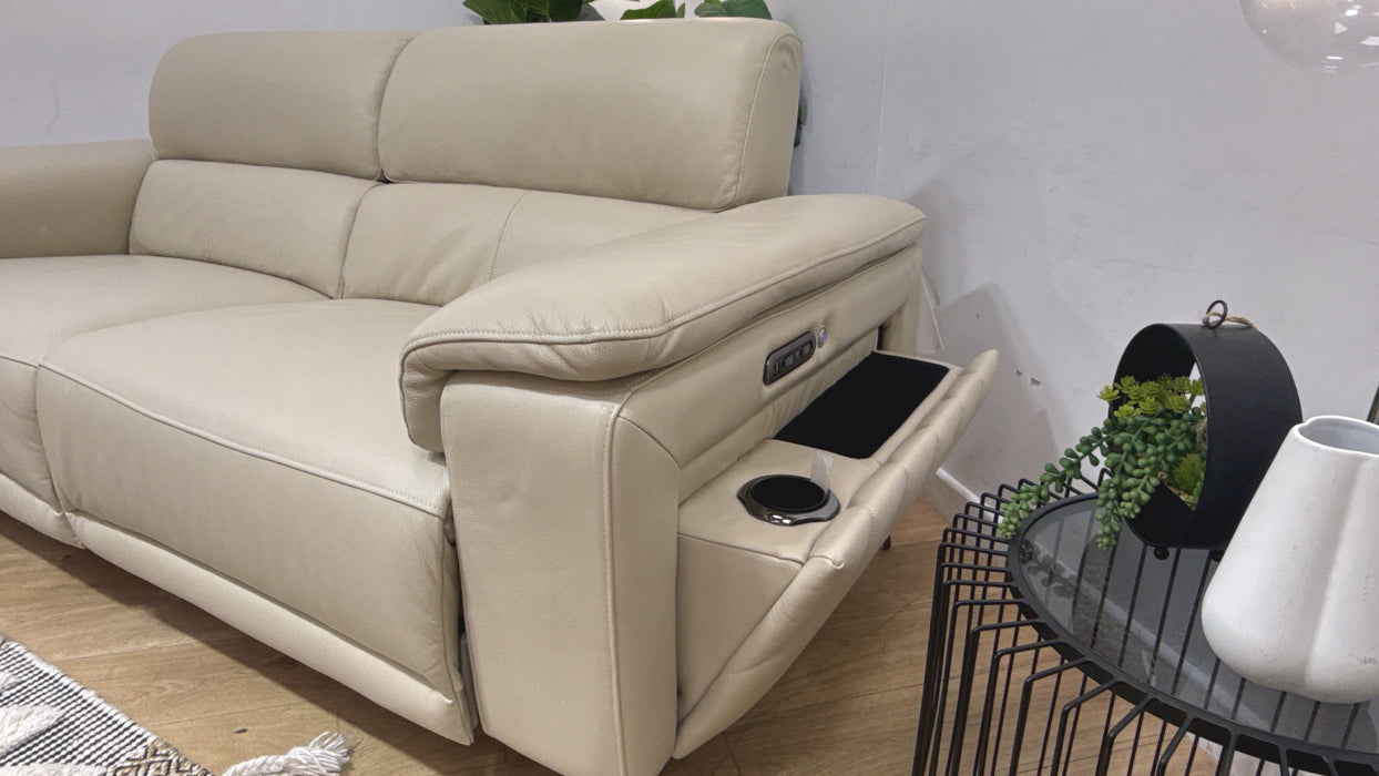 Sofology Fratelli Leather 2.5 Seater Power Recliner/Headrest in Trusty Embossed Bone China