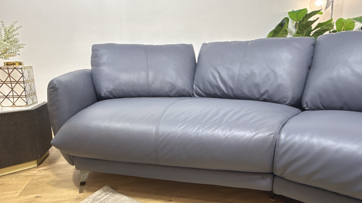 Sofology Adler Leather Asymmetric 4 Seater in Trusty Matt Steel Blue
