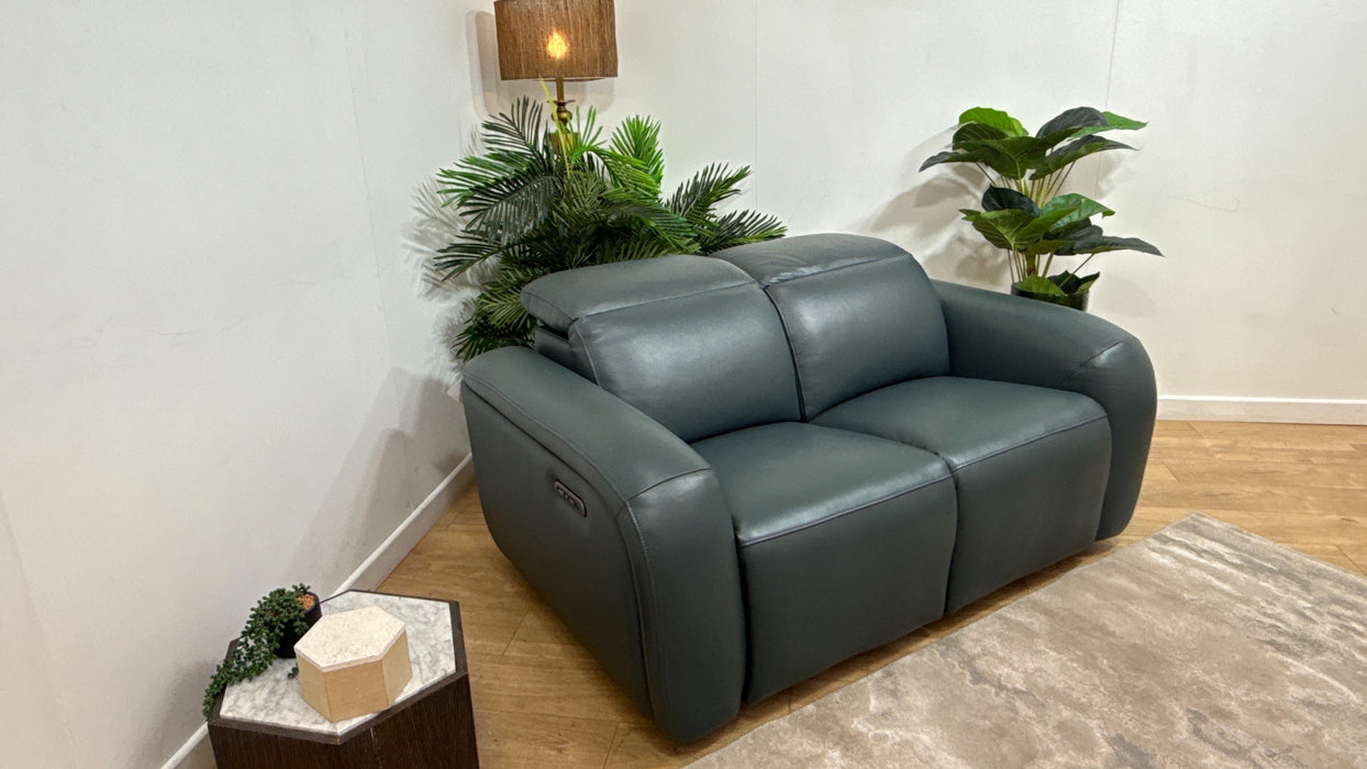 Sofology Drift Leather 2 Seater Power Recliner/Headrest in Trusty Embossed Peacock