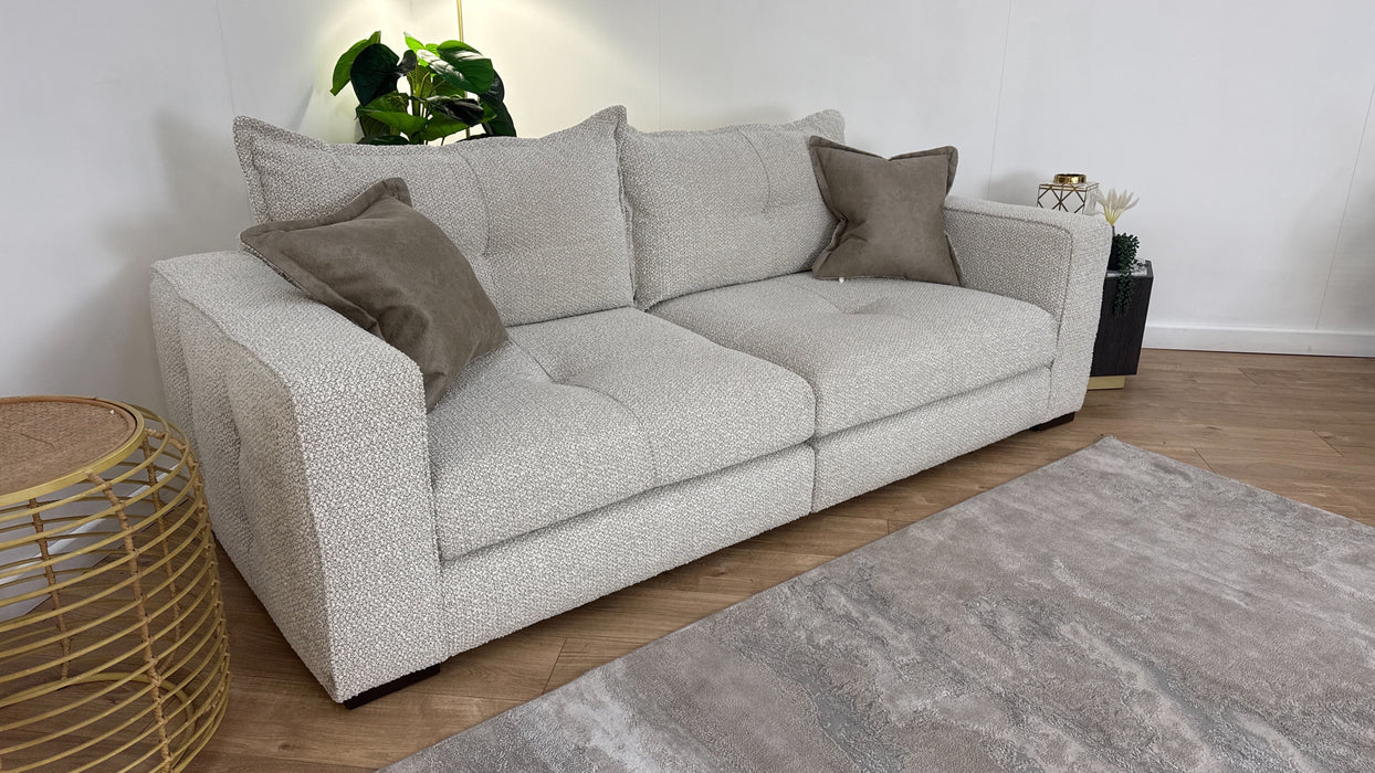 Sofology Artisan Fabric 4 Seater Split in Chunky Boucle Natural/Mink Mix