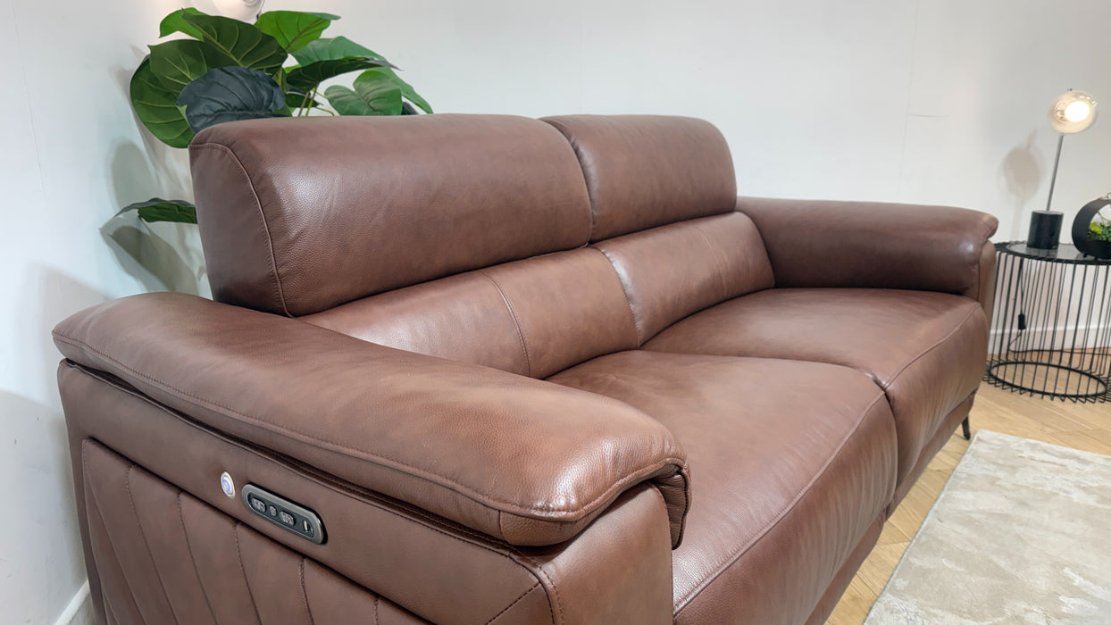 Sofology Fratelli Leather 2.5 Seater Power Recliner/Headrest in Trusty Embossed Chestnut