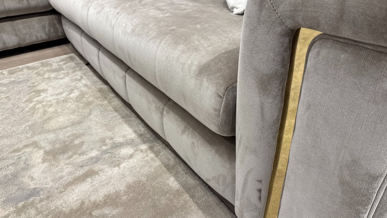 Sofology Oscar Fabric 1 Corner 3 Gold Trim in Fine Textured Chenille Stone Mix