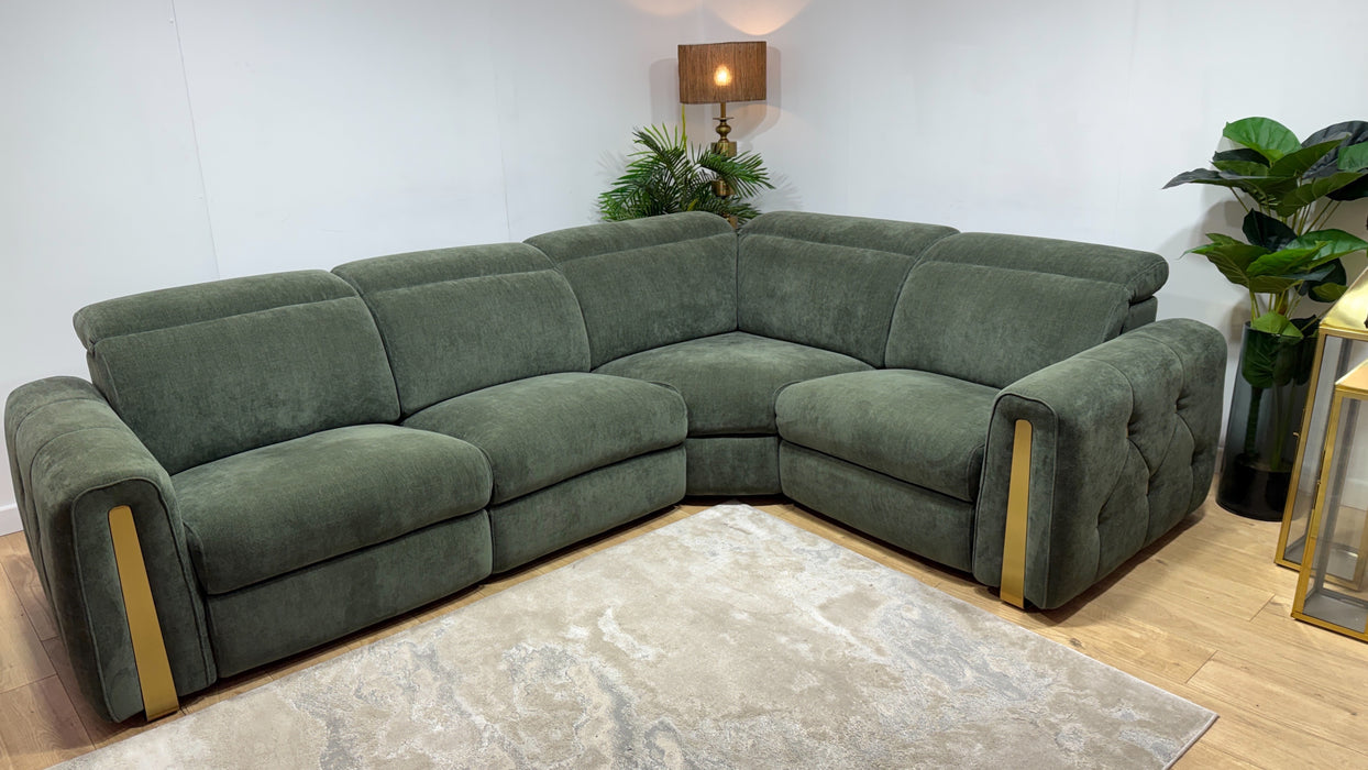 Sofology Kingsbridge Fabric 3 Corner 1.5 Power Recliner/Headrest Heated Seats in Relaxed Chenille Pine