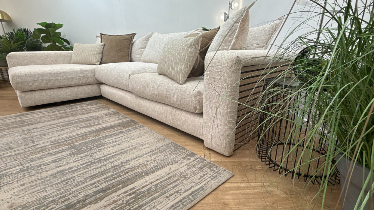 Sofology Cove Fabric Grande Chaise Light Wood Panel in Artisan Chenille Oyster Mix